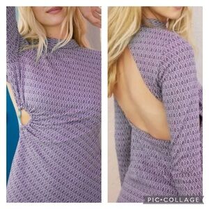 NWT Zara Purple Jacquard Long Sleeve Open Back Mini Dress